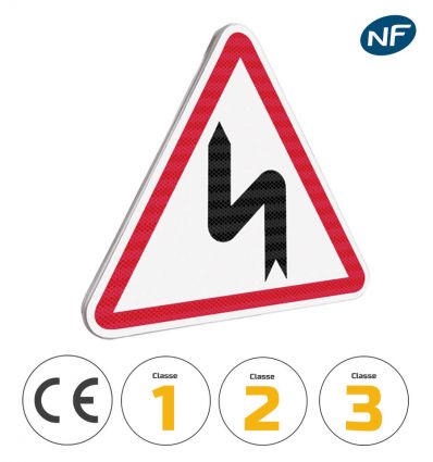 A1D - Panneau succession de virages dont le premier est à gauche