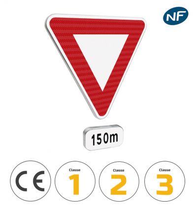 AB3b - Panneau de signalisation avancé de cédez le passage à 150 mètres