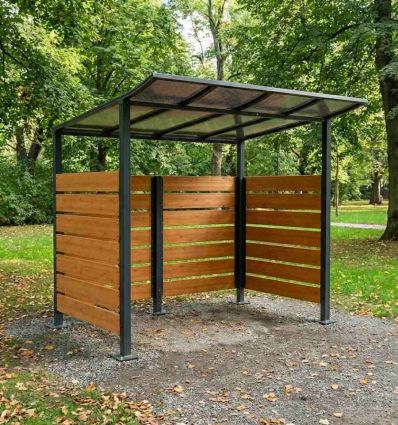Abri vélo collectivité modulo en stratifié compact effet bois