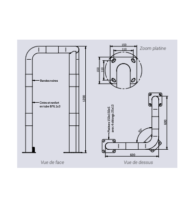 Arceau de protection d'angle industriel à 3 pieds sur platines