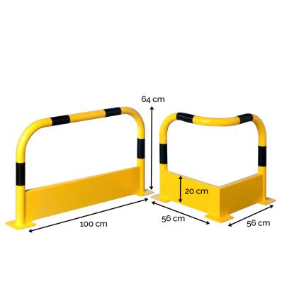 Arceau de sécurité jaune et noir avec plinthe de protection