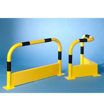 Arceau de sécurité jaune et noir avec plinthe de protection
