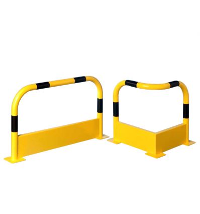 Arceau de sécurité jaune et noir avec plinthe de protection
