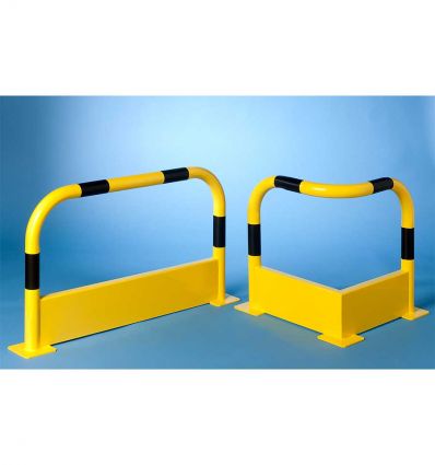 Arceau de sécurité jaune et noir avec plinthe de protection