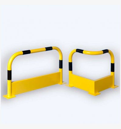 Arceau de sécurité jaune et noir avec plinthe de protection