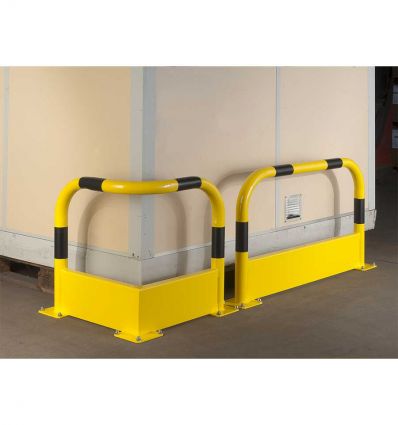Arceau de sécurité jaune et noir avec plinthe de protection