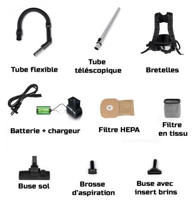 Aspirateur dorsal professionnel sans fil