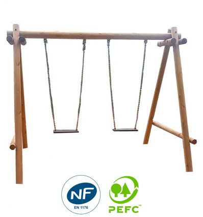 Balançoire parc public en bois avec portique 4 à 12 ans