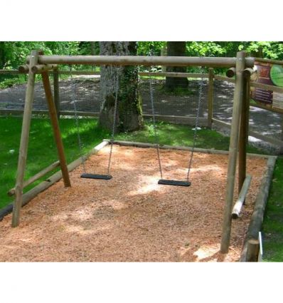 Balançoire parc public en bois avec portique 4 à 12 ans