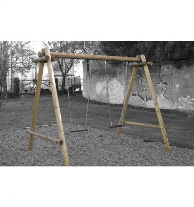 Balançoire parc public en bois avec portique 4 à 12 ans