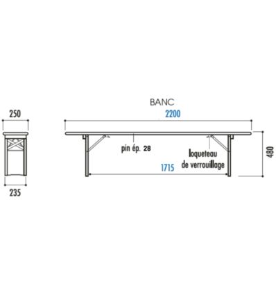 Banc de brasserie pliant bois piètement arrondi ou cornière