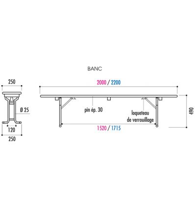 Banc de brasserie pliant bois piètement arrondi ou cornière