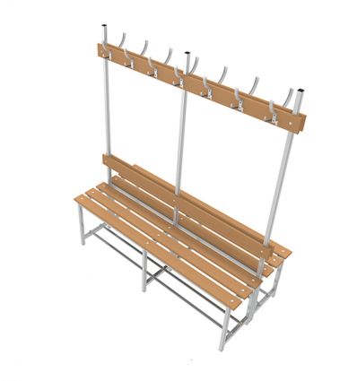 Banc de vestiaire en bois double avec patères