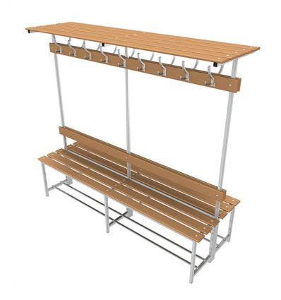 Banc de vestiaire en bois double avec patères