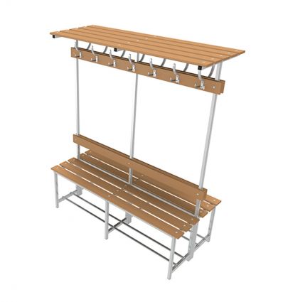 Banc de vestiaire en bois double avec patères
