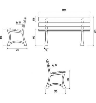 Banc public en bois et en fonte 5 lames