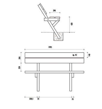 Banc public extérieur en pin traité autoclave
