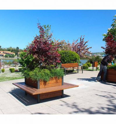 Banc Jardinière Carré en Bois et Acier