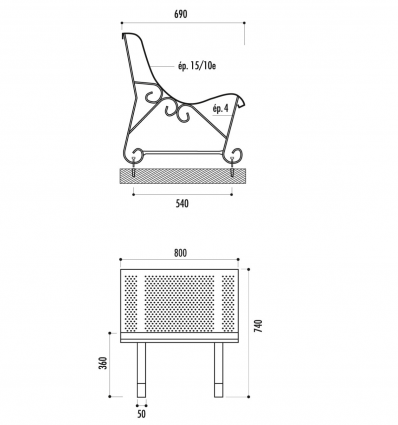 Fauteuil public en métal perforé - Mobilier urbain