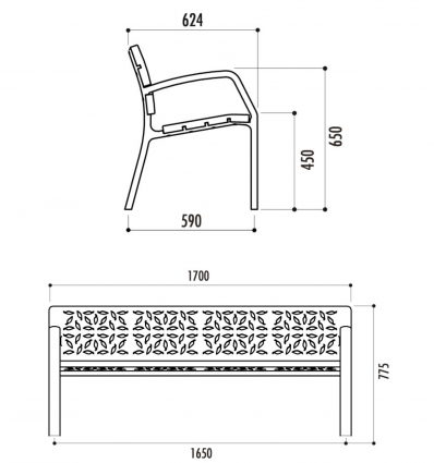 Banc public métallique en fonte design feuille