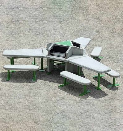 Barbecue urbain 2 à 4 foyers avec mobilier