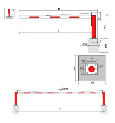 Barrière pivotante sans support de lisse 1 à 6 M