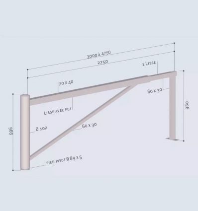 Barrière Pivotante télescopique 3 à 4,75 m en acier