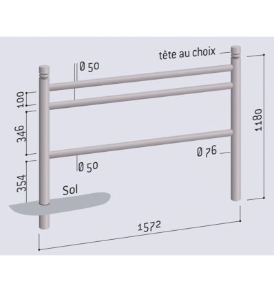 Barrière de ville avec lisses horizontales L.1572 mm