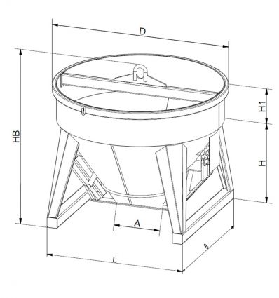 Benne à béton surbaissée vidage par goulotte rabattable