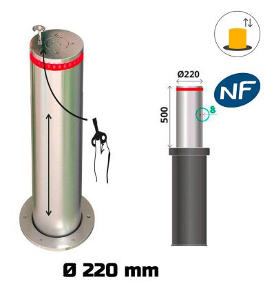 Borne escamotable manuelle en inox à LED