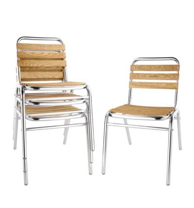 Chaise bistrot alu et frêne empilable extérieur