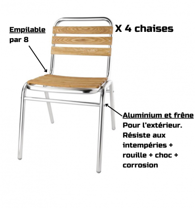Chaise bistrot alu et frêne empilable extérieur