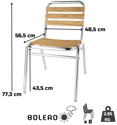 Chaise bistrot alu et frêne empilable extérieur