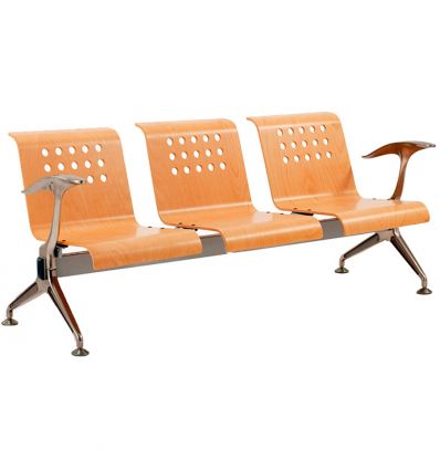 Chaise poutre salle d'attente bois avec accoudoirs
