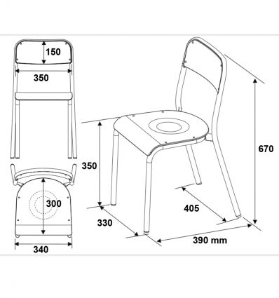 Chaise scolaire 4 pieds dossier rectangulaire
