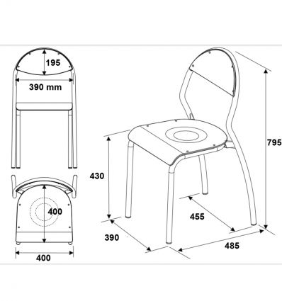 Chaise scolaire 4 pieds dossier arrondi