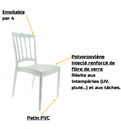 Chaises de réception empilable extérieur