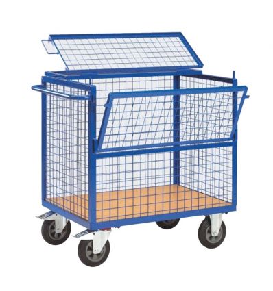 Chariot conteneur grillagé refermable 500 kg