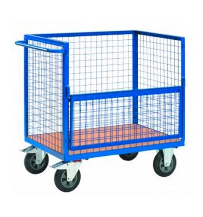 Chariot conteneur grillagé refermable 500 kg