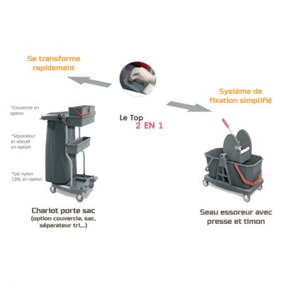 Chariot de Ménage Professionnel Ergonomique 2-en-1