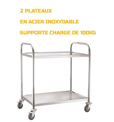 Chariot de service Inox 2 plateaux