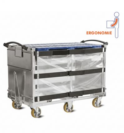 Chariot ergonomique avec plateau volets anti-chute