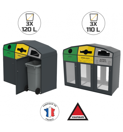 Conteneur de tri sélectif 3 compartiments