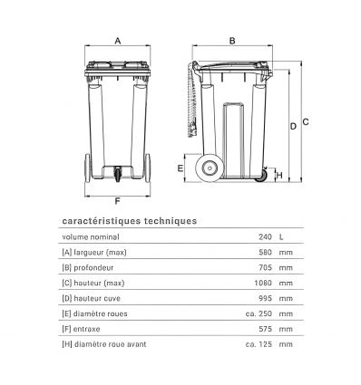 Conteneur Poubelle 3 roues 240 L