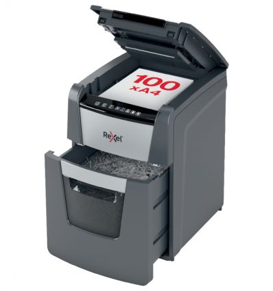 Destructeur de documents auto coupe croisée P4 100 feuilles 34 L Rexel Optimum AutoFeed+ 100X