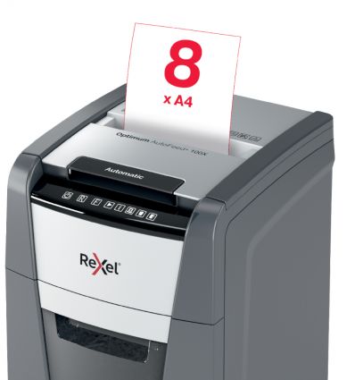 Destructeur de documents auto coupe croisée P4 100 feuilles 34 L Rexel Optimum AutoFeed+ 100X