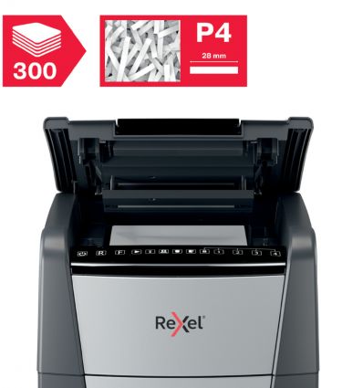 Destructeur de documents auto coupe croisée P4 300 feuilles 60 L Rexel Optimum AutoFeed+ 300X