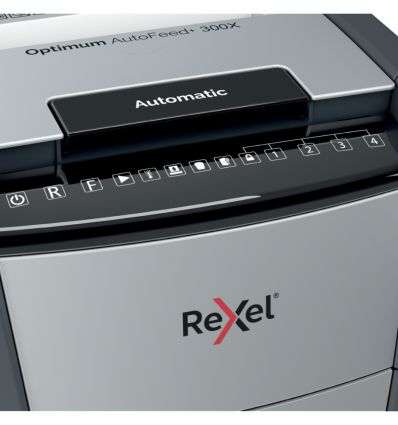 Destructeur de documents auto coupe croisée P4 300 feuilles 60 L Rexel Optimum AutoFeed+ 300X