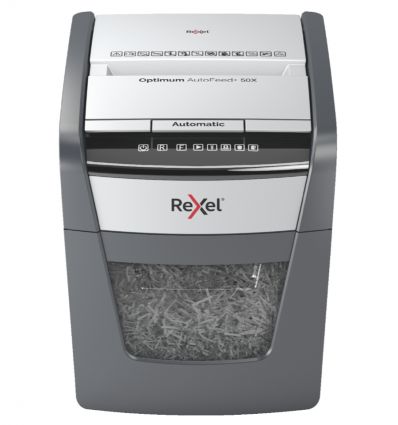 Destructeur de documents auto coupe croisée P4 50 feuilles 20 L Rexel Optimum AutoFeed+ 50X