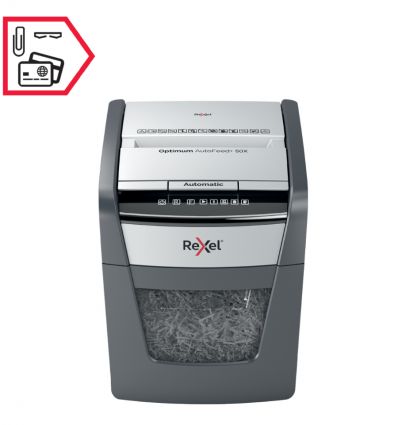Destructeur de documents auto coupe croisée P4 50 feuilles 20 L Rexel Optimum AutoFeed+ 50X